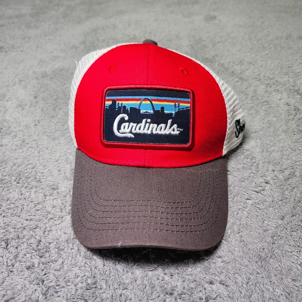 St. Louis Cardinals Mens OSFM Trucker Hat Red Brown Retro Skyline Snapback Cap